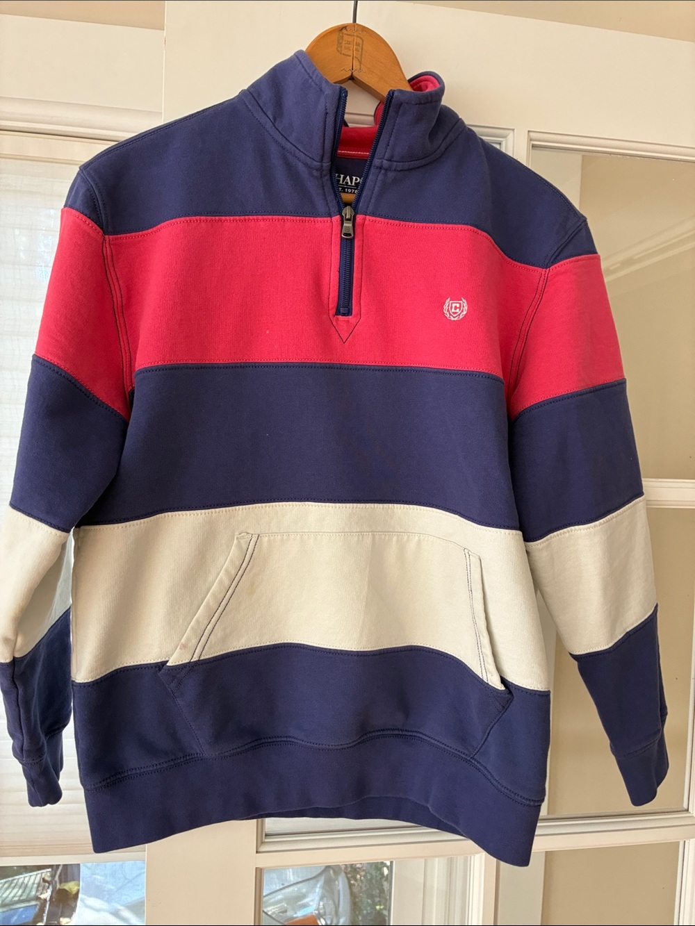 Chaps Navy, Pink & Cream Colorblock Quarter-Zip Pullover